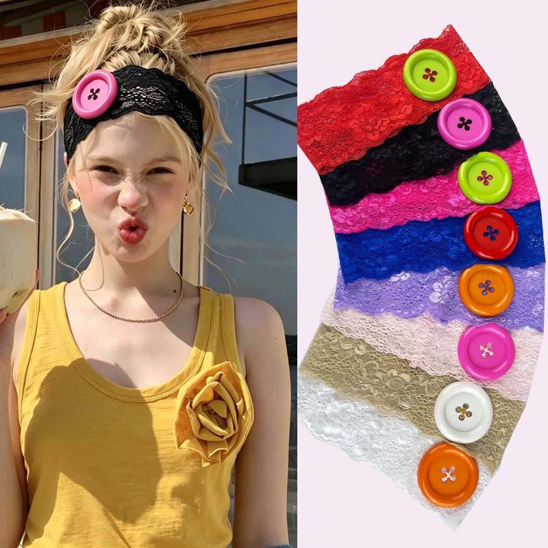 Travel Yoga Accessories - Vintage Lace Big Button Headband Elastic