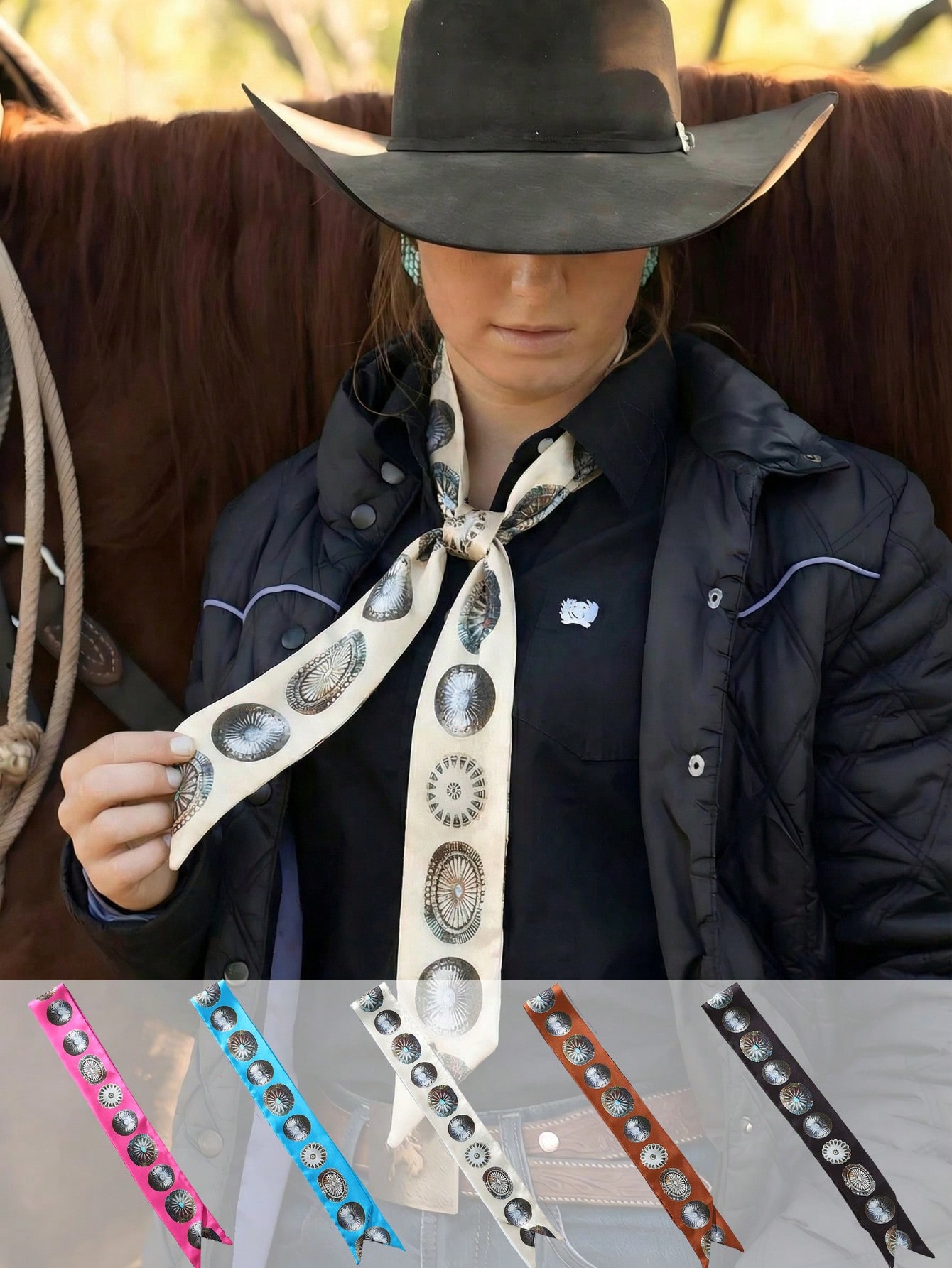 Travel Accessories Bag For Women - 1pc Western Style Cowgirl Scarf/Sash, Versatile