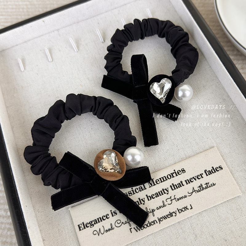 Travel Accessories Bunnings - Velvet Scrunchies Rhinestone Heart Bow Pearl