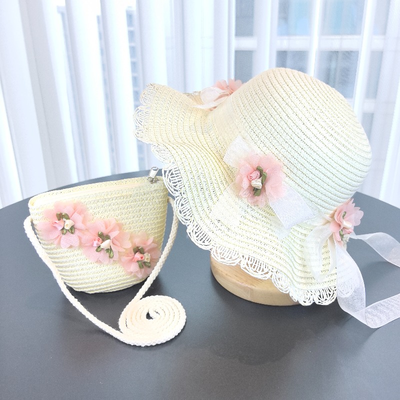 Girls 2pcs Straw Hat Solid Col - Travel Accessories For 6 Year Old 评论和价格