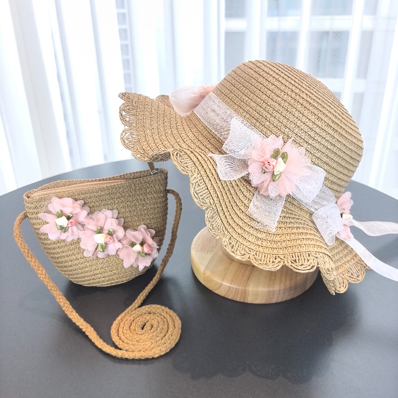 Girls 2pcs Straw Hat Solid Col - Travel Accessories For 6 Year Old 评论和价格